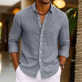Camisa de linho masculina verão beachwear botão cor sólida algodão linho manga longa camisa férias roupas masculinas transporte rápido