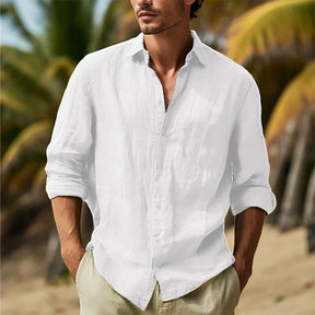 Camisa Masculina de Linho e Algodão com Gola Elegante
