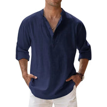 Novas camisas de linho de algodão para homens camisas casuais leves manga longa henley praia camisas havaianas para homem