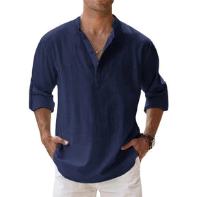 Novas camisas de linho de algodão para homens camisas casuais leves manga longa henley praia camisas havaianas para homem