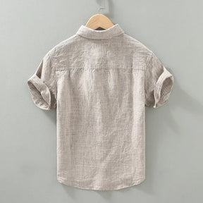 Camisas masculinas casuais de linho puro, monocromática, manga curta, tamanho grande, camisa de botões, na moda