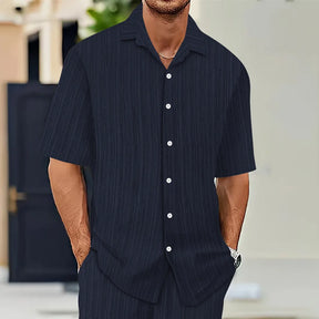 Venda quente camisas masculinas de manga curta verão cor sólida turn-down colarinho casual estilo praia plus size