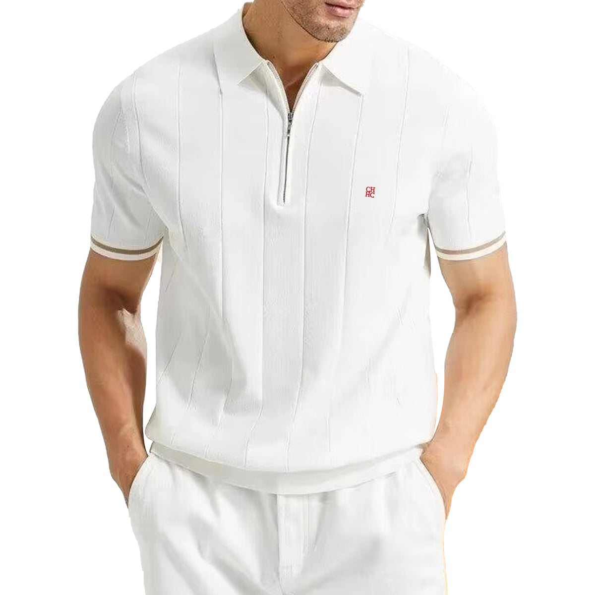 Chch 2024 novo verão camisa polo de malha com nervuras para homens respirável e legal marca qualidade camisas polo texturizadas dos homens