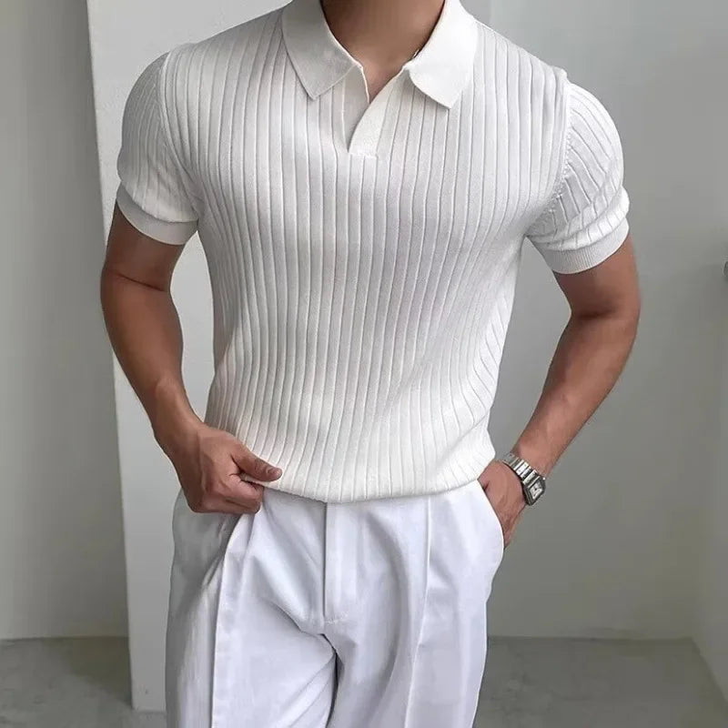 Camisa de manga curta de ajuste fino marca de moda masculina verão casual tripulação pescoço camiseta respirável versátil topo para homem