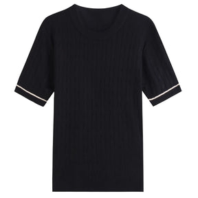 Moda masculina camiseta de malha estilo emagrecimento em torno do pescoço mangas curtas leve verão topos rosca camada base