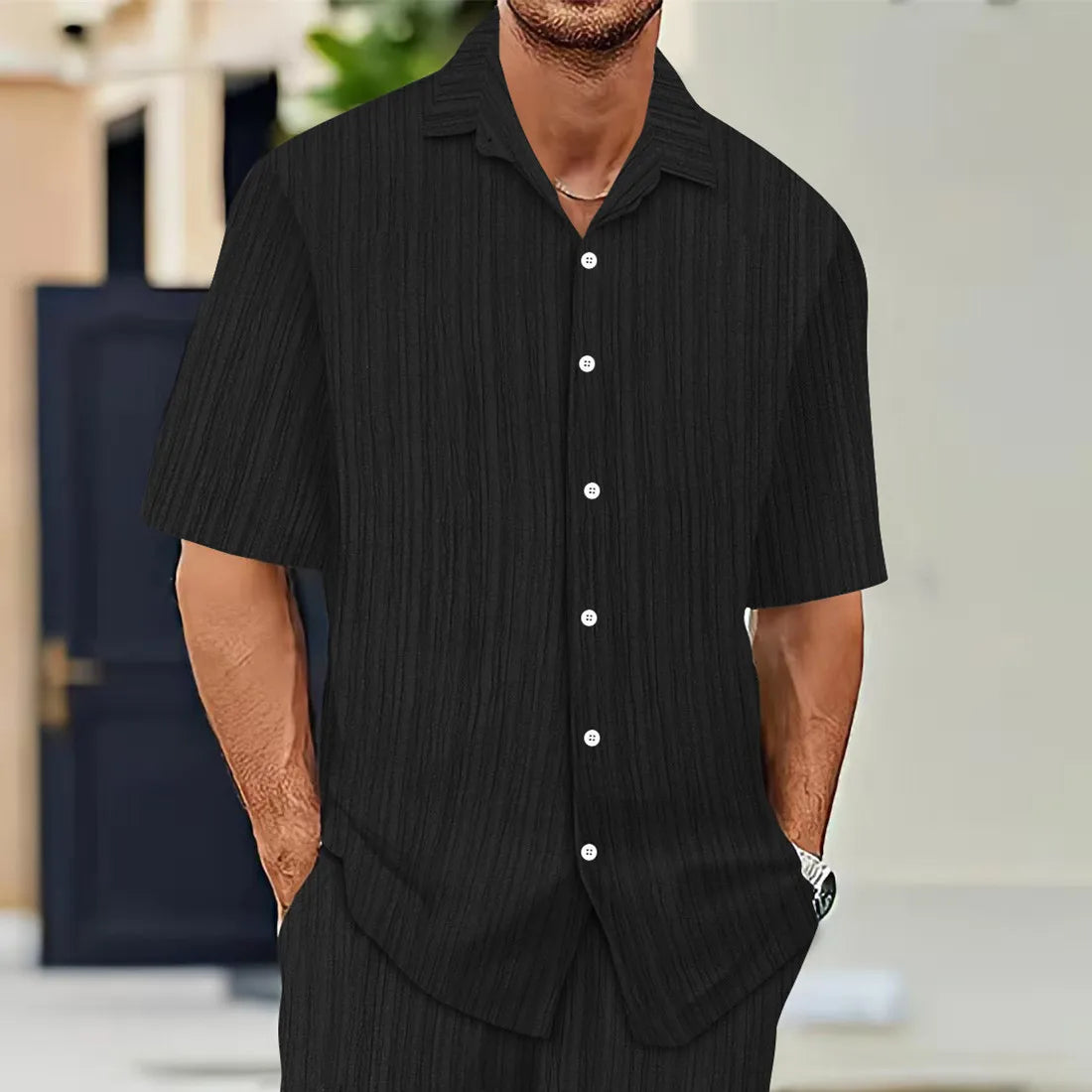 Venda quente camisas masculinas de manga curta verão cor sólida turn-down colarinho casual estilo praia plus size