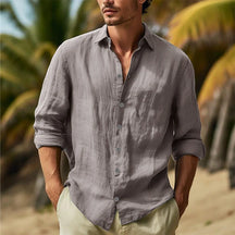 Camisa Masculina de Linho e Algodão com Gola Elegante