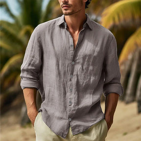 Camisa Masculina de Linho e Algodão com Gola Elegante